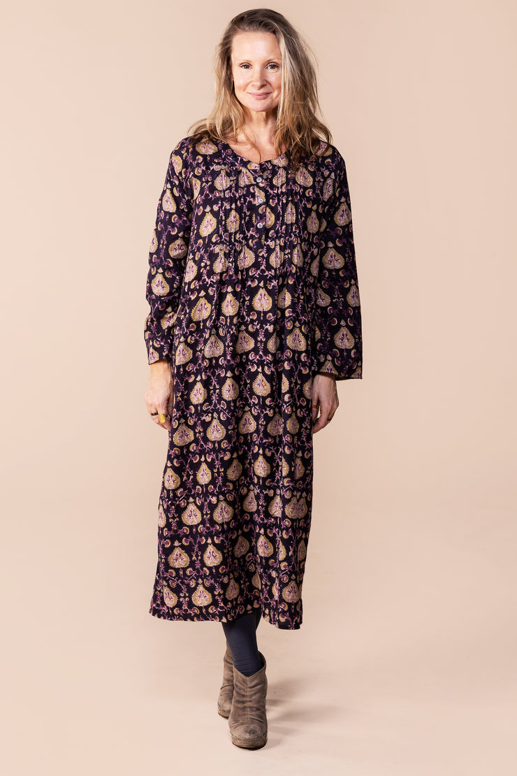 New Millie Dress Hand Block Printed In Brushed Cotton - AW2023