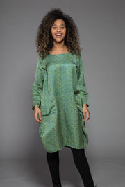 Roshan Dress Hand Block Printed in Bamboo Linen Last 2 in Size S/M