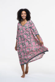 Jali Kaftan Hand Block Printed Pure Cotton - All Sizes Including 22 -26