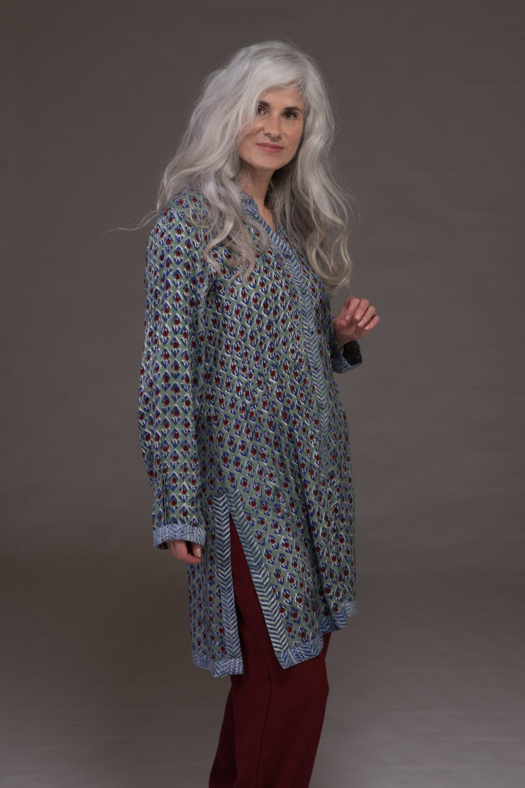 Classic Kurta Hand Block Printed Moss Crepe Sustainable Only Size 12 Left!
