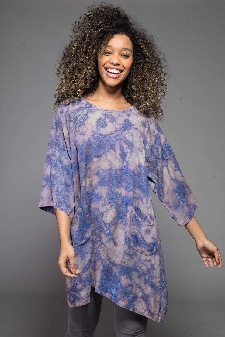 Aliza Tunic Hand Dye Shibori in Sustainable Moss Crepe- Last 1 in Size S/M(10 To 14)