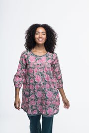 Uma Smock Top Hand Block Printed In Pure Cotton Only Size M