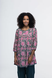 Uma Smock Top Hand Block Printed In Pure Cotton Only Size M