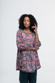 Uma Smock Top Hand Block Printed In Pure Cotton Only Size M