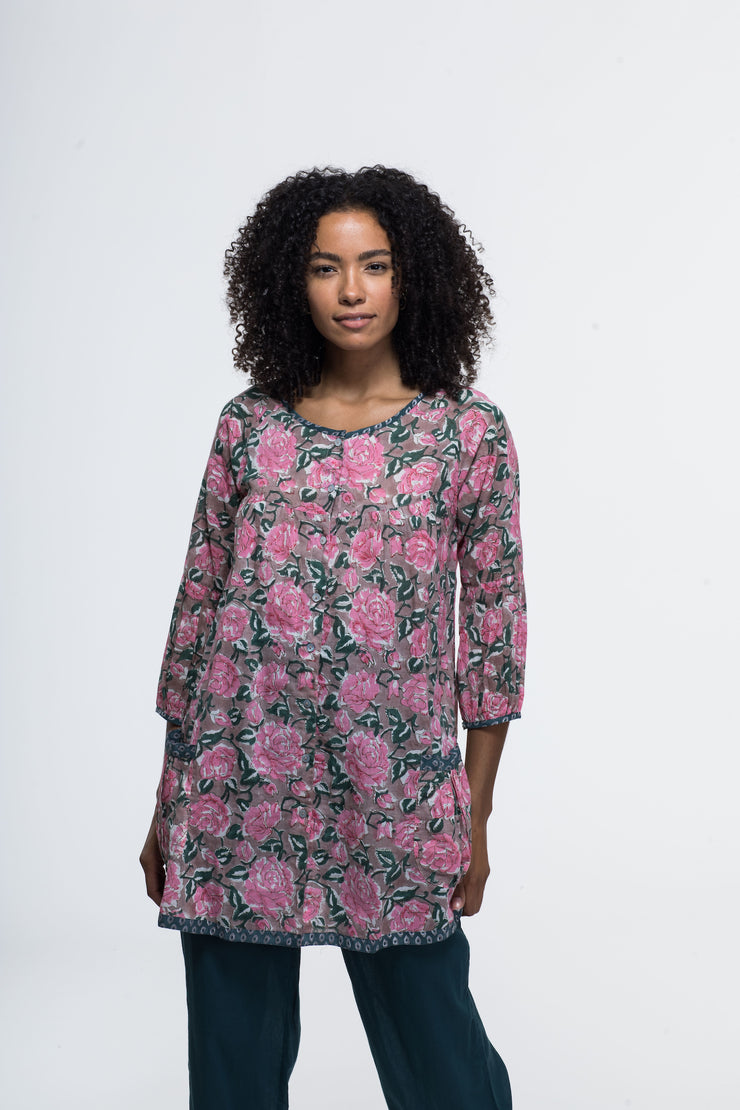 Uma Smock Top Hand Block Printed In Pure Cotton Only Size M