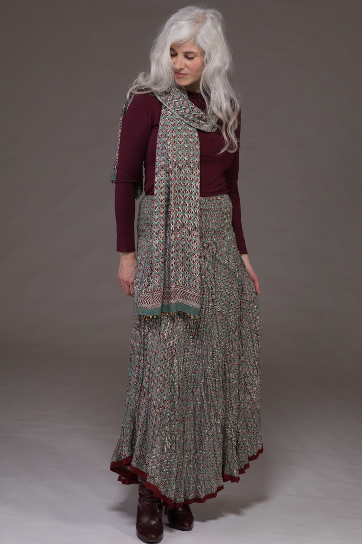 Asman Skirt Hand Block Printed in Sustainable Moss Crepe