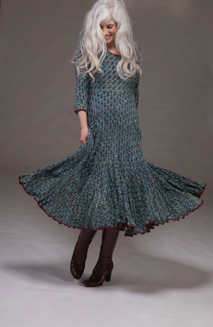 Dewani Dress in Hand Block Printed Brushed Cotton  - Last Few Left! Was £120 Now Only £79!
