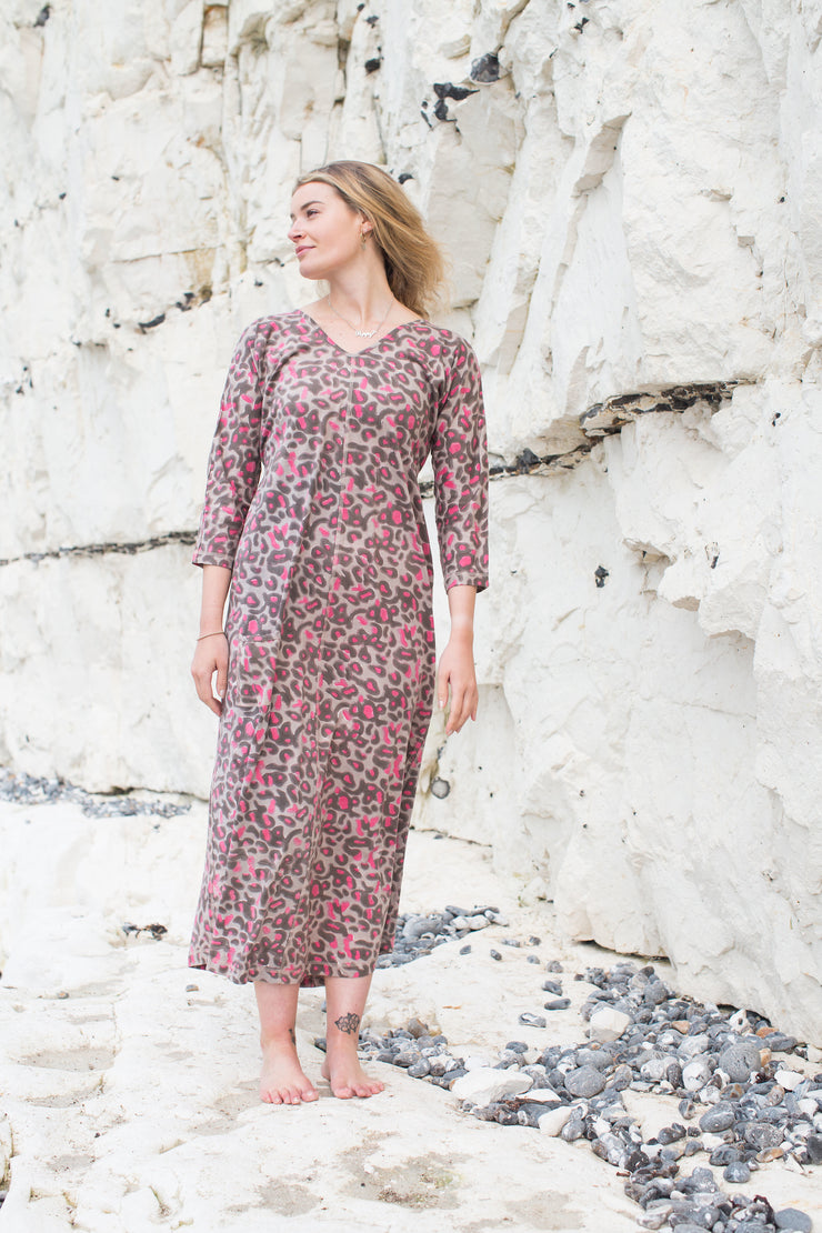 Long Kimaya Dress Hand Block Printed Jersey - Only Size 10/12 Left!