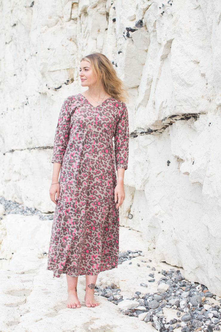 Long Kimaya Dress Hand Block Printed Jersey - Only Size 10/12 Left!