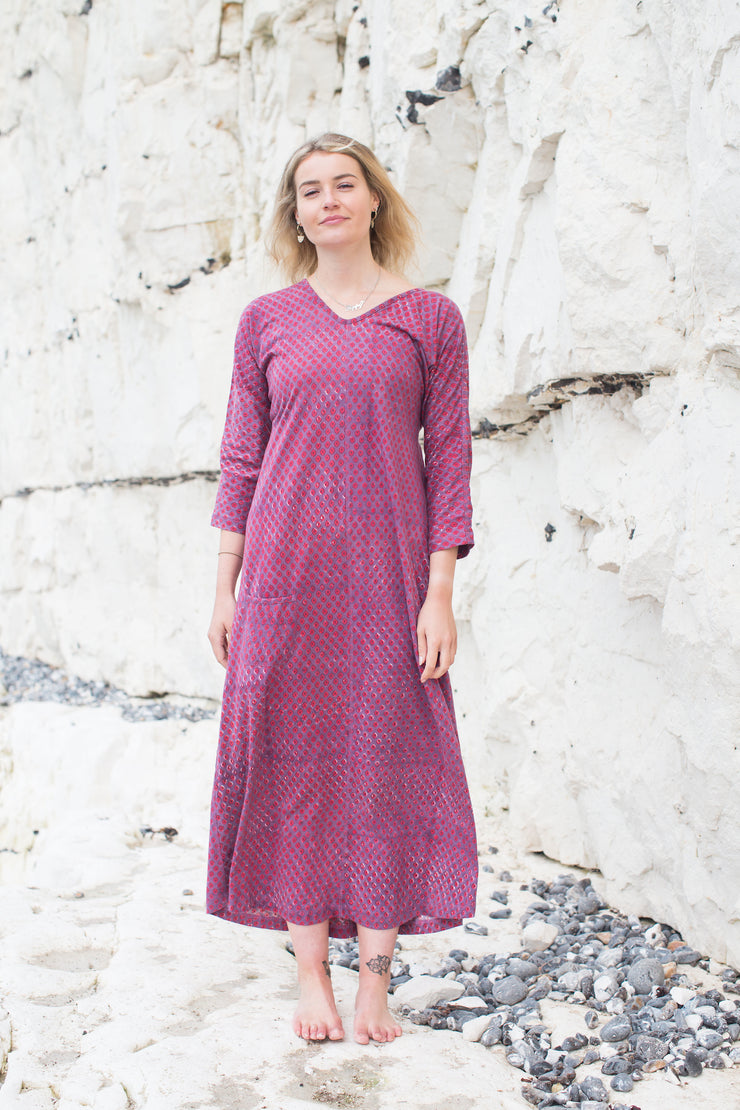 Long Kimaya Dress Hand Block Printed Jersey - Only Size 10/12 Left!