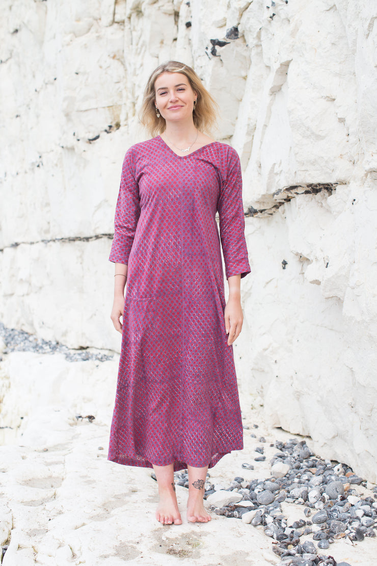 Long Kimaya Dress Hand Block Printed Jersey - Only Size 10/12 Left!