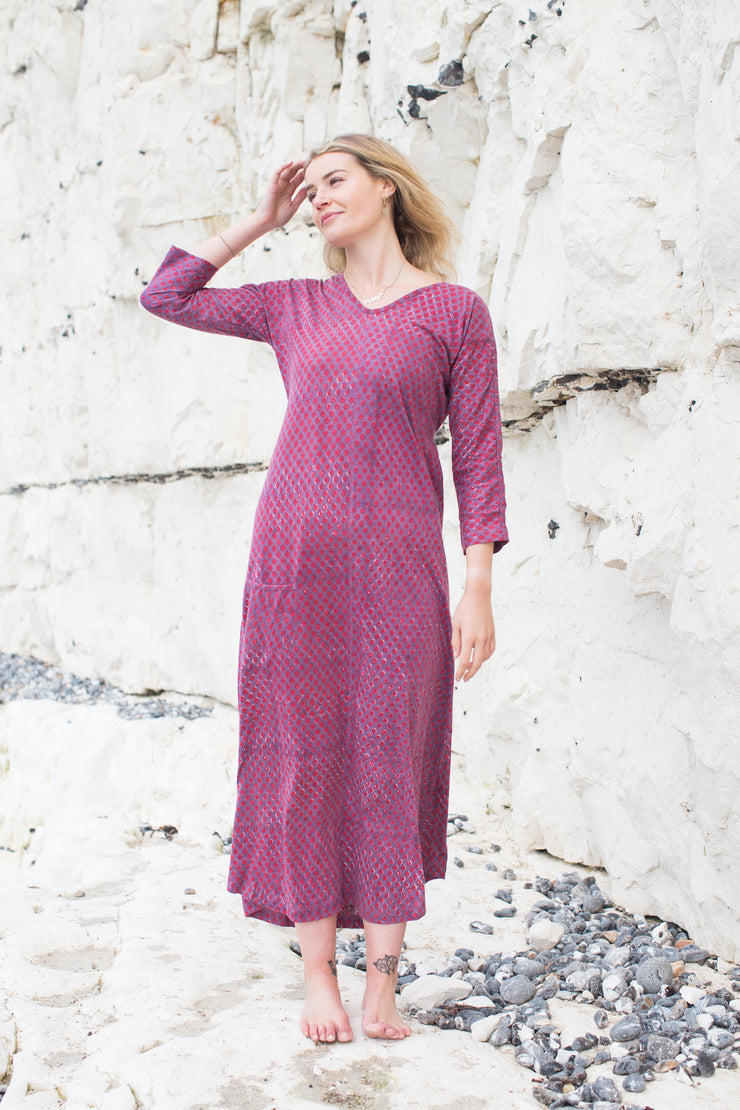 Long Kimaya Dress Hand Block Printed Jersey - Only Size 10/12 Left!