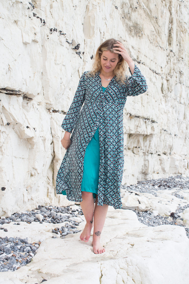 Sufiana Dress Hand Block Printed With Slip in Cotton Jersey Only in Size M - Now Only £79
