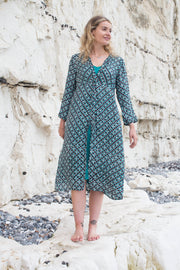 Sufiana Dress Hand Block Printed With Slip in Cotton Jersey Only in Size M - Now Only £79