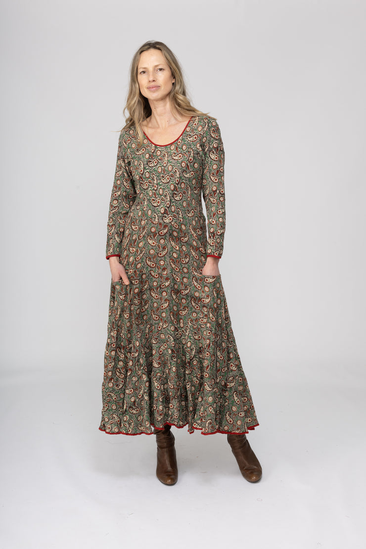 New Dewani Dress in Hand Block Printed Brushed Cotton AW2025 Only S/M Left