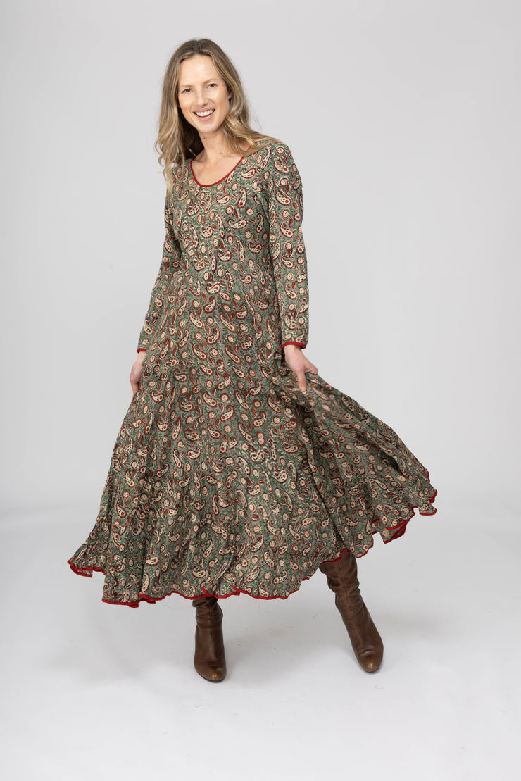 New Dewani Dress in Hand Block Printed Brushed Cotton AW2025 Only S/M Left