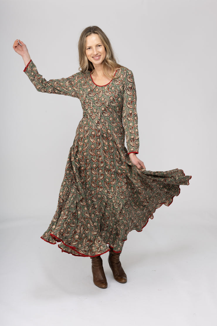 New Dewani Dress in Hand Block Printed Brushed Cotton AW2025 Only S/M Left