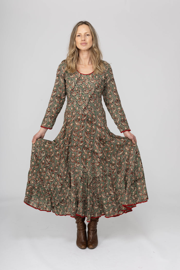 New Dewani Dress in Hand Block Printed Brushed Cotton AW2025 Only S/M Left