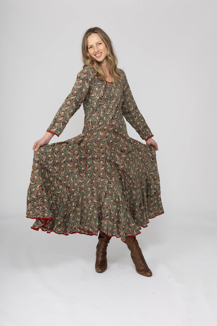 New Dewani Dress in Hand Block Printed Brushed Cotton AW2025 Only S/M Left