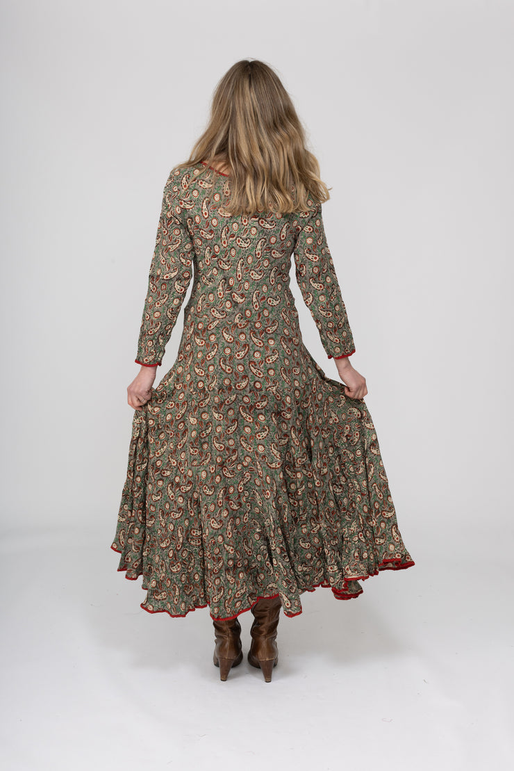 New Dewani Dress in Hand Block Printed Brushed Cotton AW2025 Only S/M Left