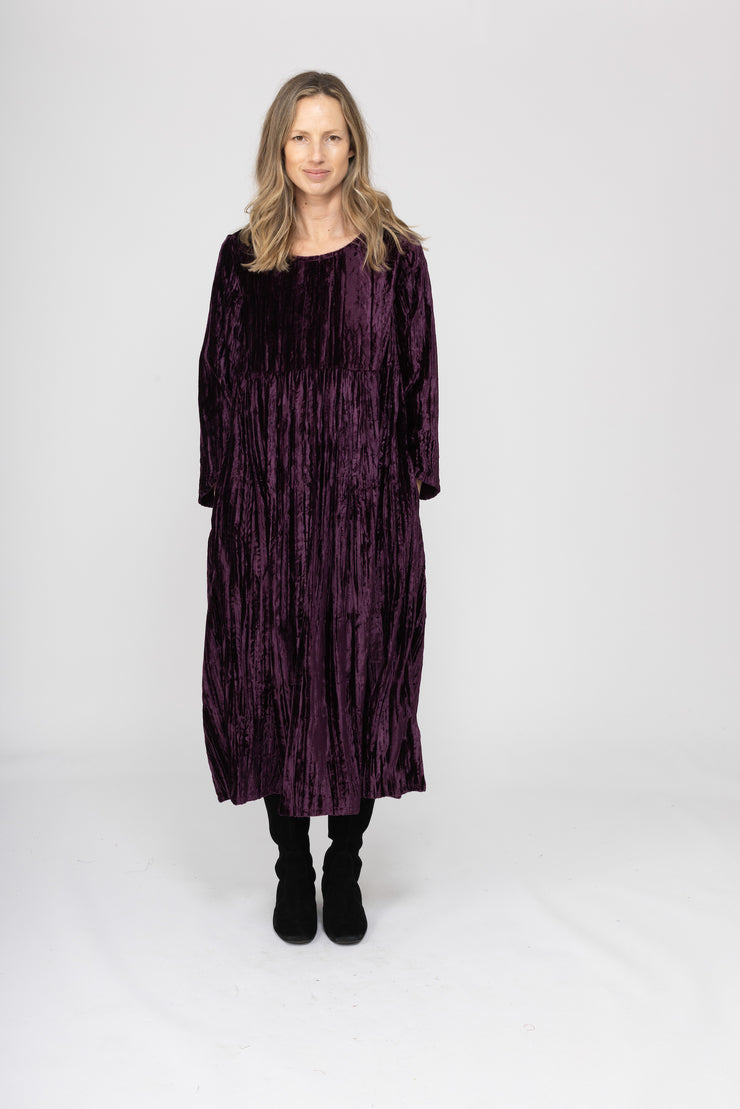 New Bobby Ji Dress in Crushed Velvet  AW2025 - 1 Aubergine Size 16-18 L/XL Left!