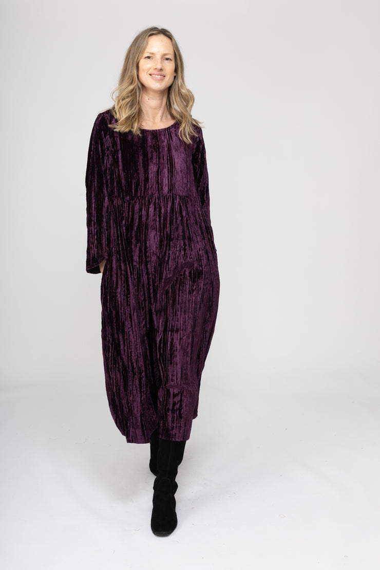 New Bobby Ji Dress in Crushed Velvet  AW2025 - 1 Aubergine Size 16-18 L/XL Left!