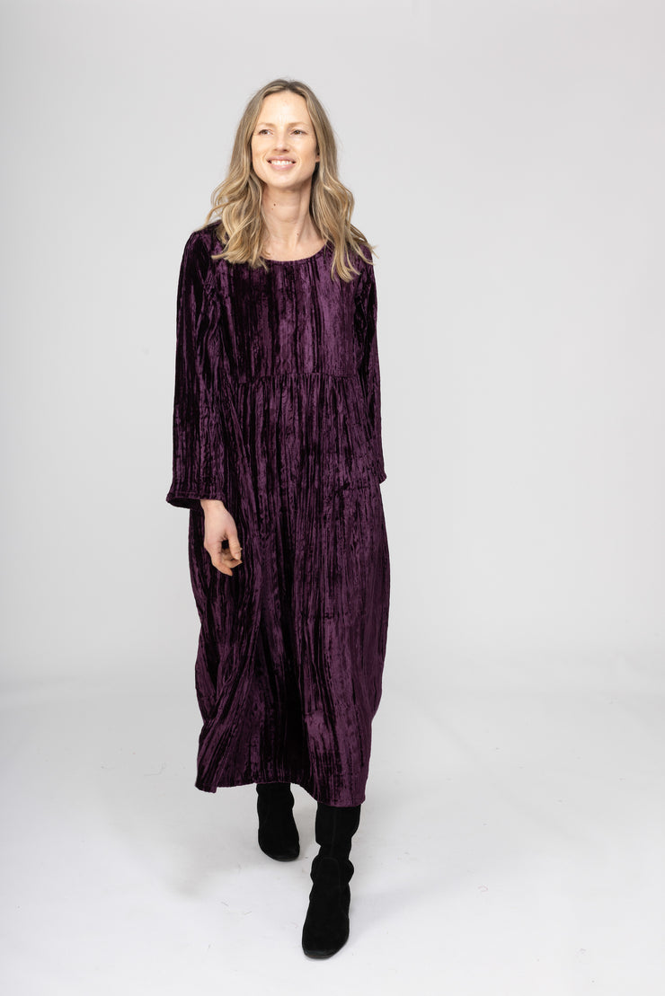 New Bobby Ji Dress in Crushed Velvet  AW2025 - 1 Aubergine Size 16-18 L/XL Left!