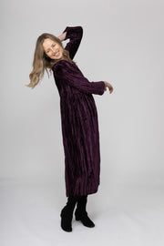 New Bobby Ji Dress in Crushed Velvet  AW2025 - 1 Aubergine Size 16-18 L/XL Left!