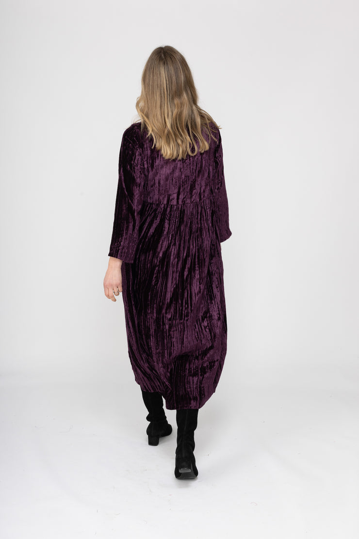 New Bobby Ji Dress in Crushed Velvet  AW2025 - 1 Aubergine Size 16-18 L/XL Left!