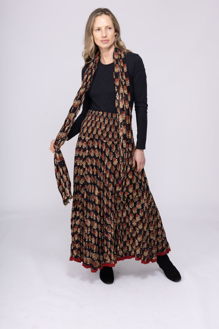 New Asman Skirt in Hand Block Printed Brushed Cotton AW2025