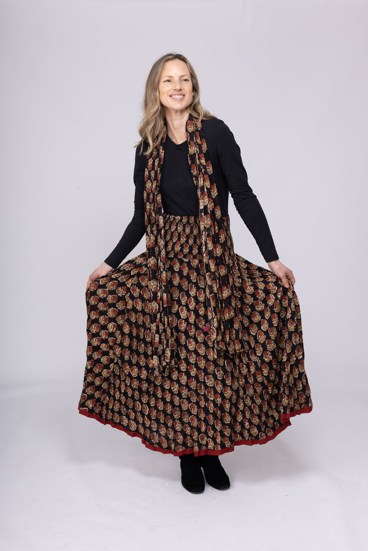 New Asman Skirt in Hand Block Printed Brushed Cotton AW2025