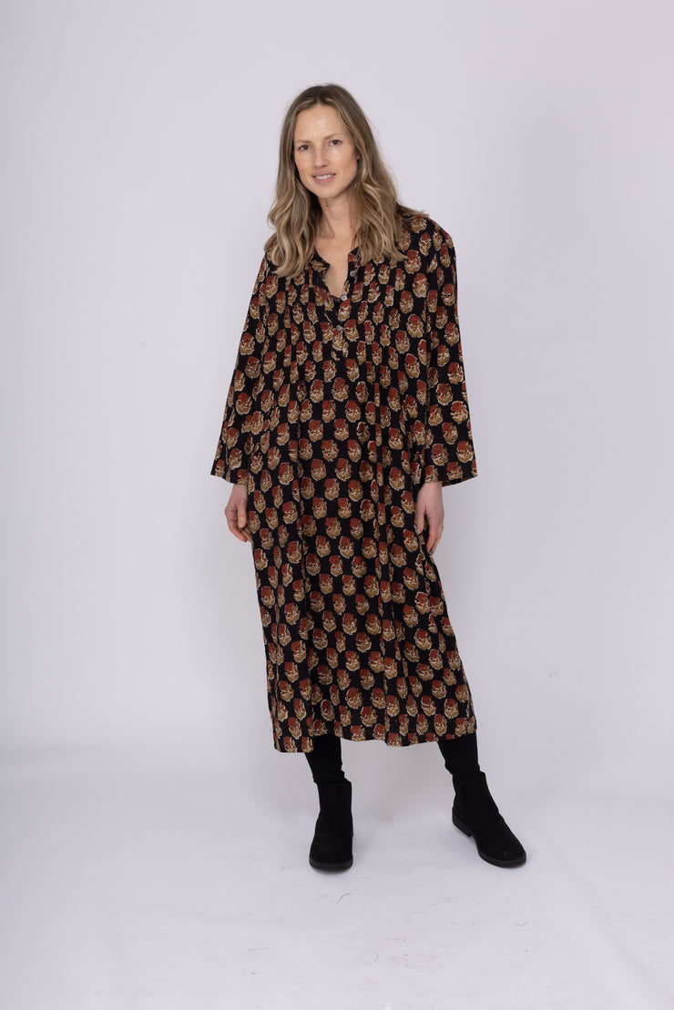 New Millie Dress Hand Block Printed In Brushed Cotton - AW2025 Only M Left