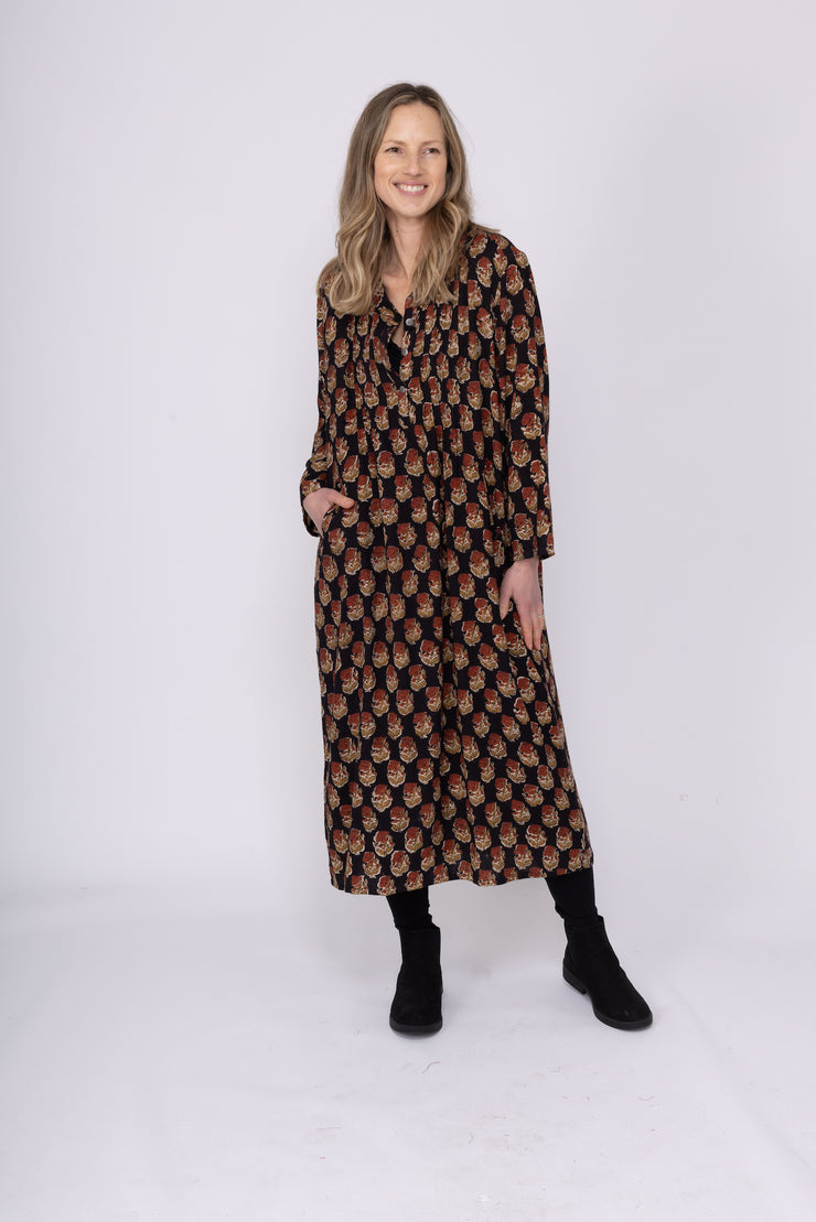 New Millie Dress Hand Block Printed In Brushed Cotton - AW2025 Only M Left