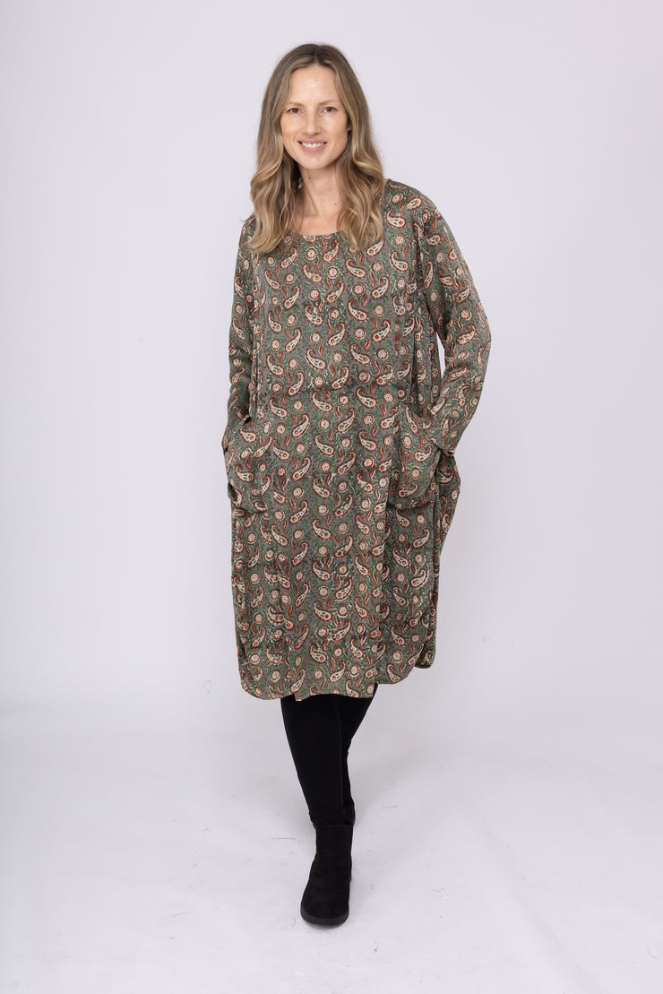 New Roshan Dress Hand Block Printed Bamboo Silk AW2025