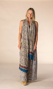 New Hand Block Printed Pure Cotton Scarves SS2025 Earth Paisley