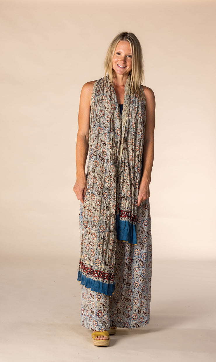 New Hand Block Printed Pure Cotton Scarves SS2025 Earth Paisley