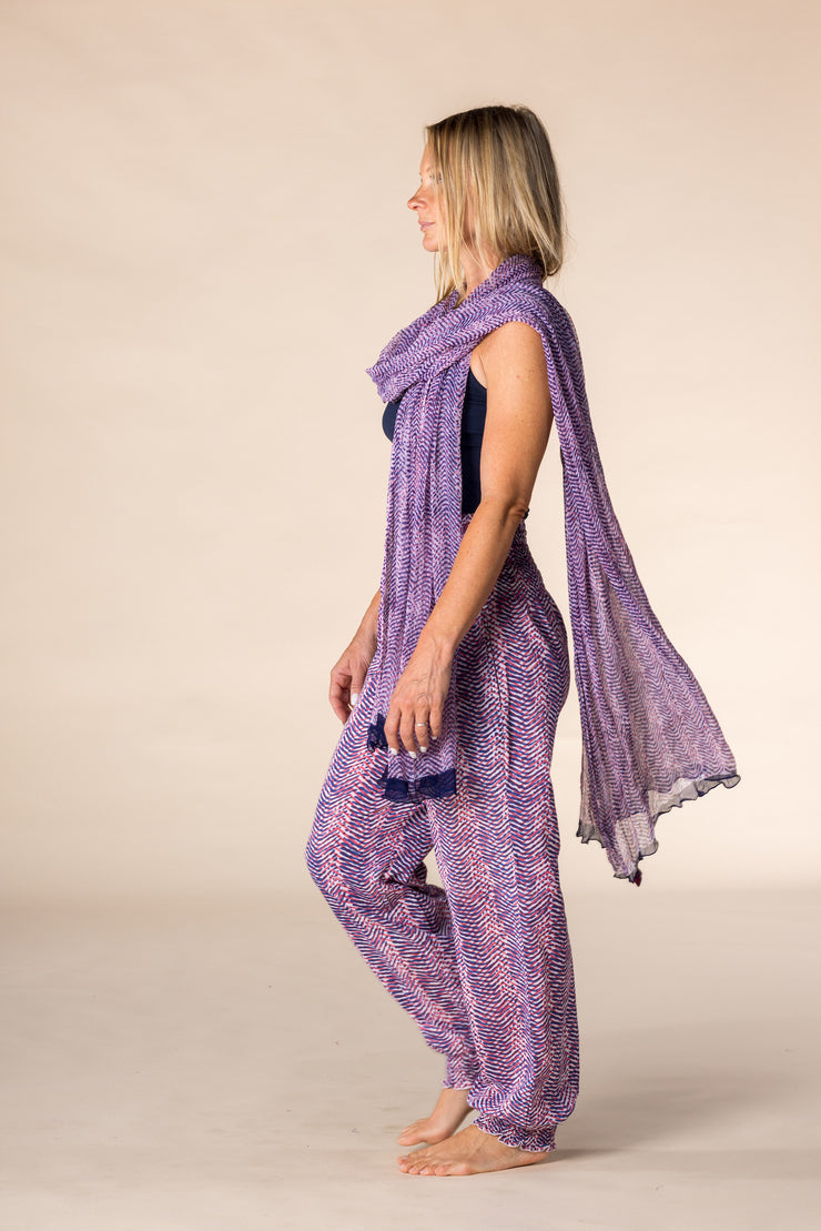 New Hand Block Printed Pure Cotton Scarves SS2025 Crimson Indigo