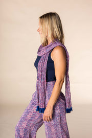 New Hand Block Printed Pure Cotton Scarves SS2025 Crimson Indigo