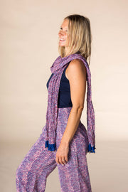 New Hand Block Printed Pure Cotton Scarves SS2025 Crimson Indigo