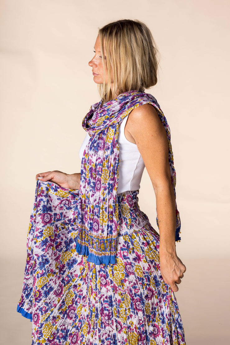 New Hand Block Printed Pure Cotton Scarves SS2025 Sunset Jardine