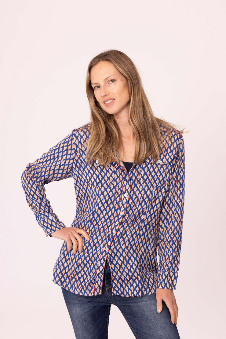 Classic Shirt Hand Block Printed Brushed Cotton Only Size M Left