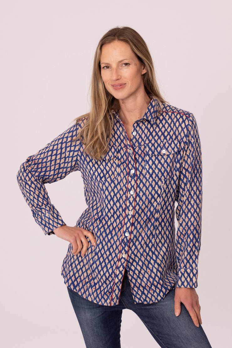 Classic Shirt Hand Block Printed Brushed Cotton Only Size M Left