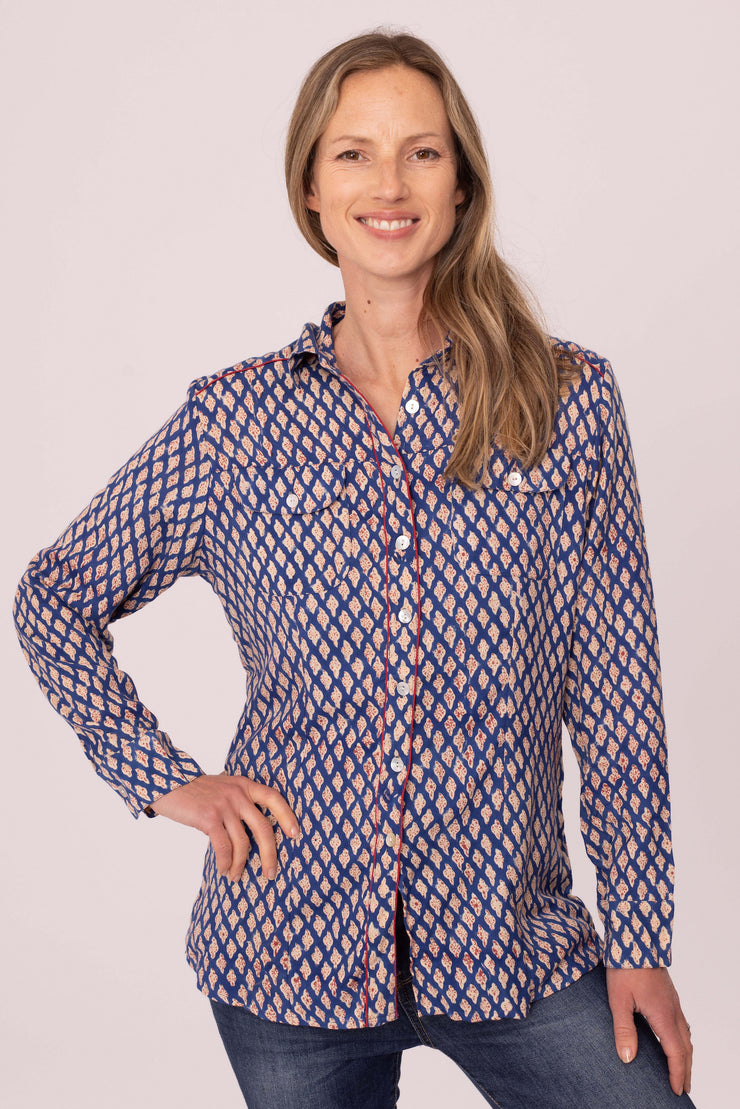 Classic Shirt Hand Block Printed Brushed Cotton Only Size M Left
