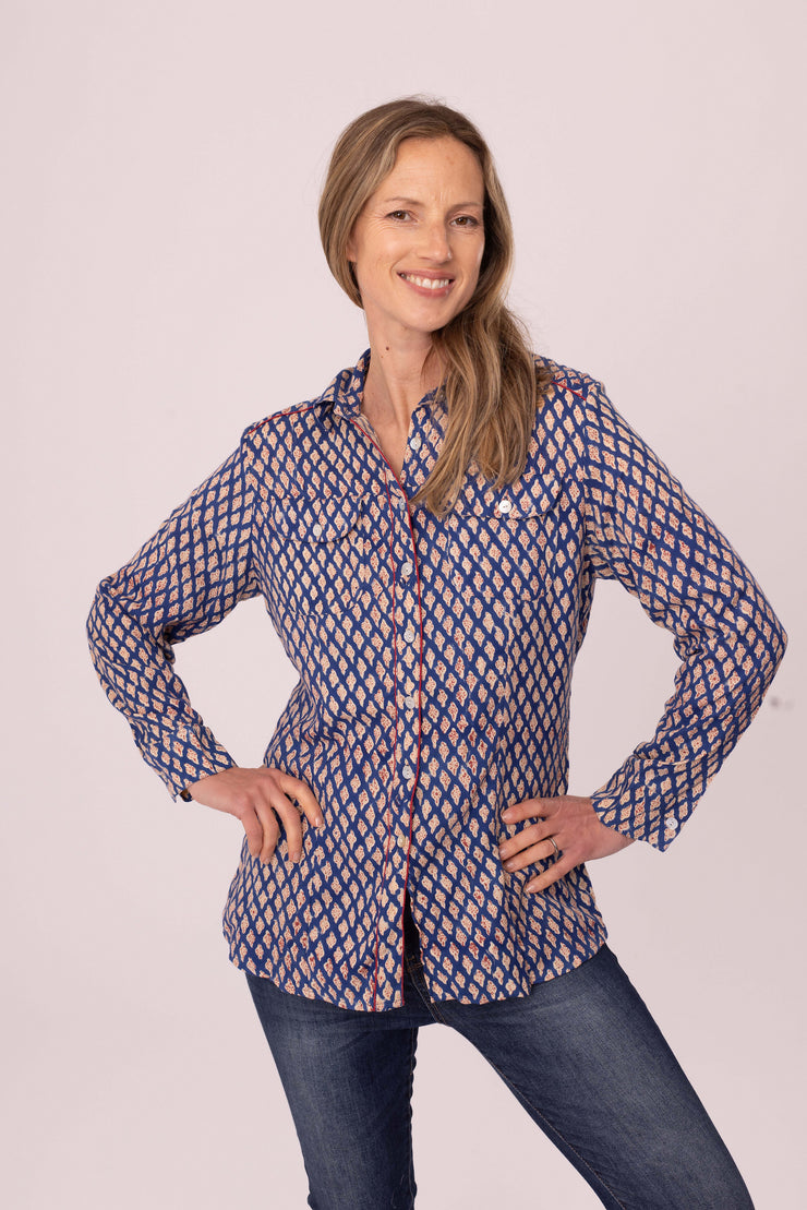 Classic Shirt Hand Block Printed Brushed Cotton Only Size M Left