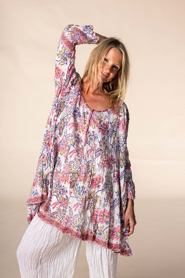 New Flute Panel Shirt in Hand Block Printed Pure Cotton SS2025