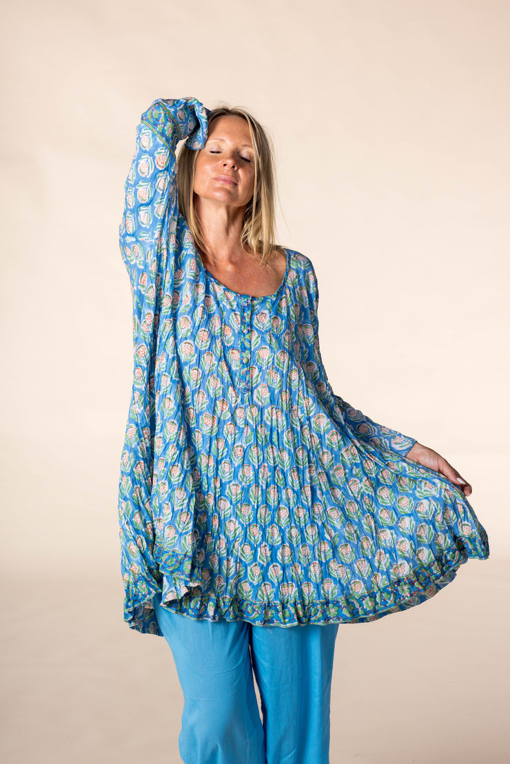 New Flute Panel Shirt in Hand Block Printed Pure Cotton SS2025