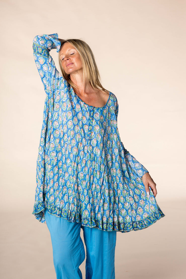 New Flute Panel Shirt in Hand Block Printed Pure Cotton SS2025
