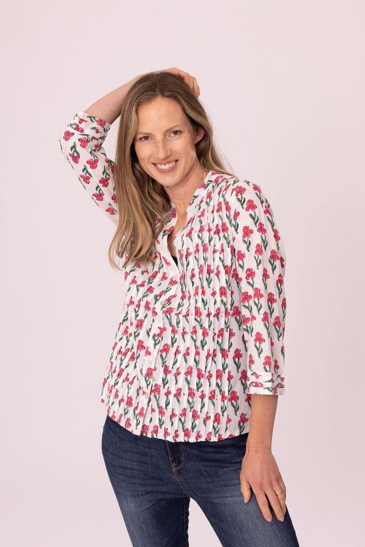 Kamal Pleat Shirt Hand Block Printed in Pure Cotton Size M-12 Only Left Was £59 Now £29