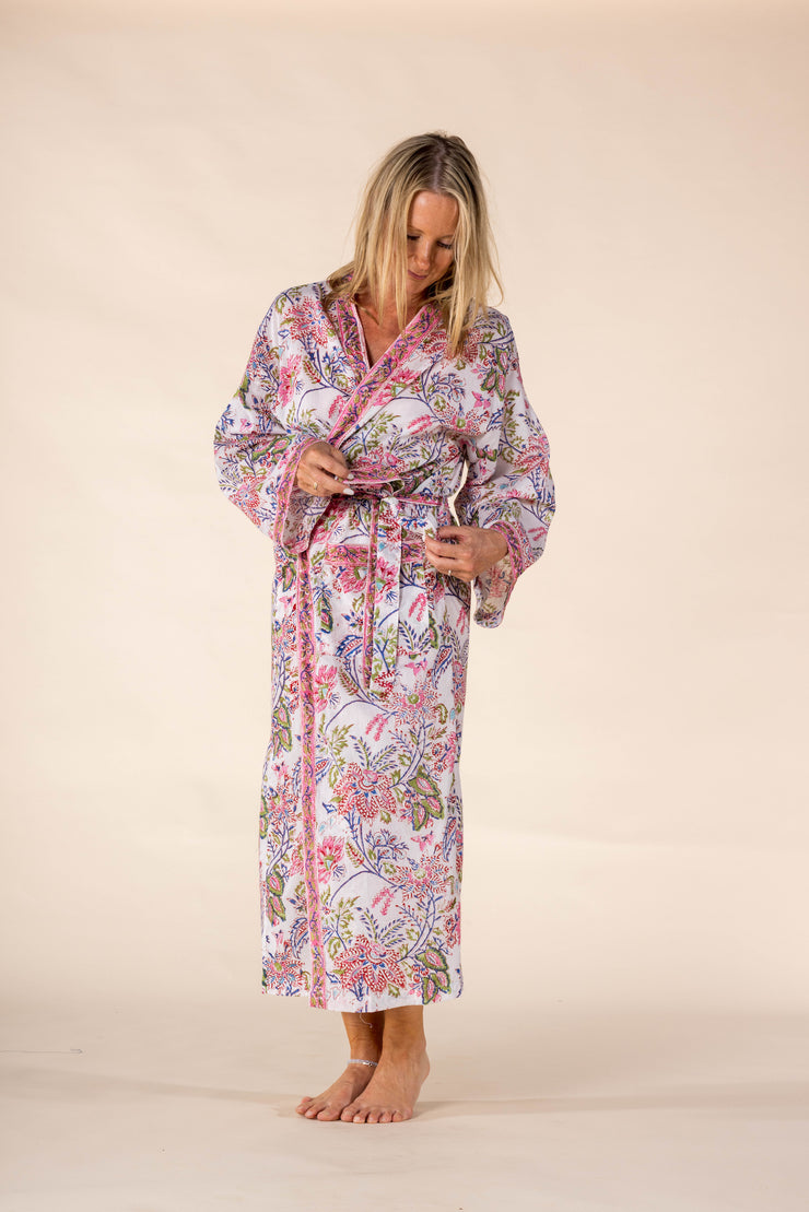 New Nila's Dressing Gown in Hand Block Printed Pure Cotton SS2025 Only Size S/M