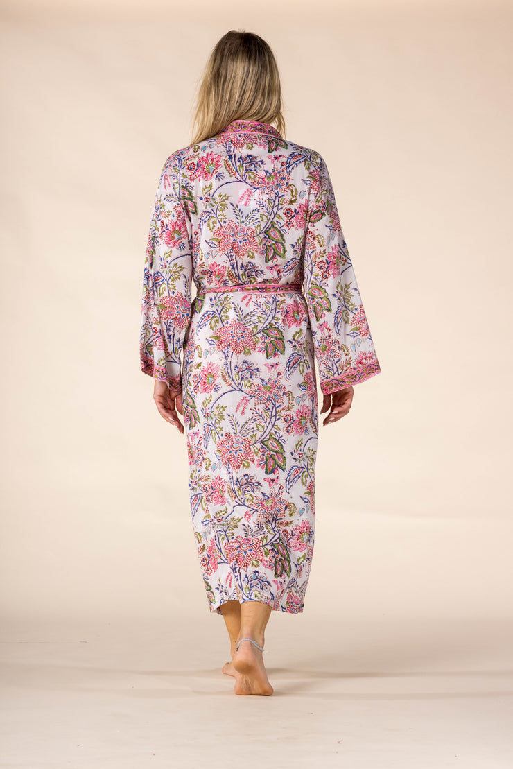 New Dressing Gown Hand Block Printed in Bamboo Silk SS2025-Only S/M Left